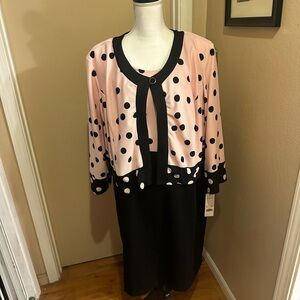 NY Collection Pink and Black Polka Dot Dress & Jacket. NWT. 20